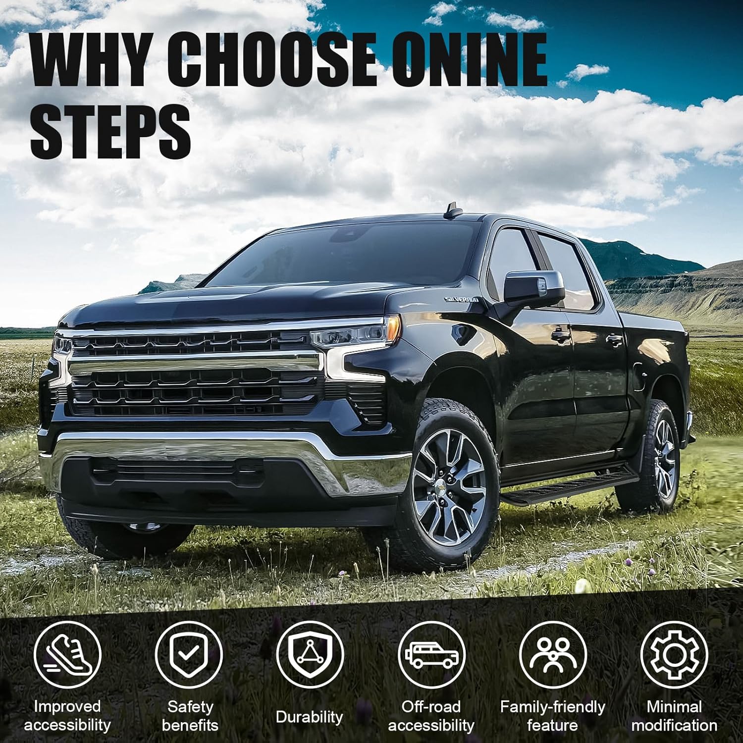 ONINE Estribo tubular de ajuste personalizado Chevy SilveradoGMC Sierra 1500 y Chevy SilveradoGMC Sierra 2019-2024 y Chevy SilveradoGMC Sierra