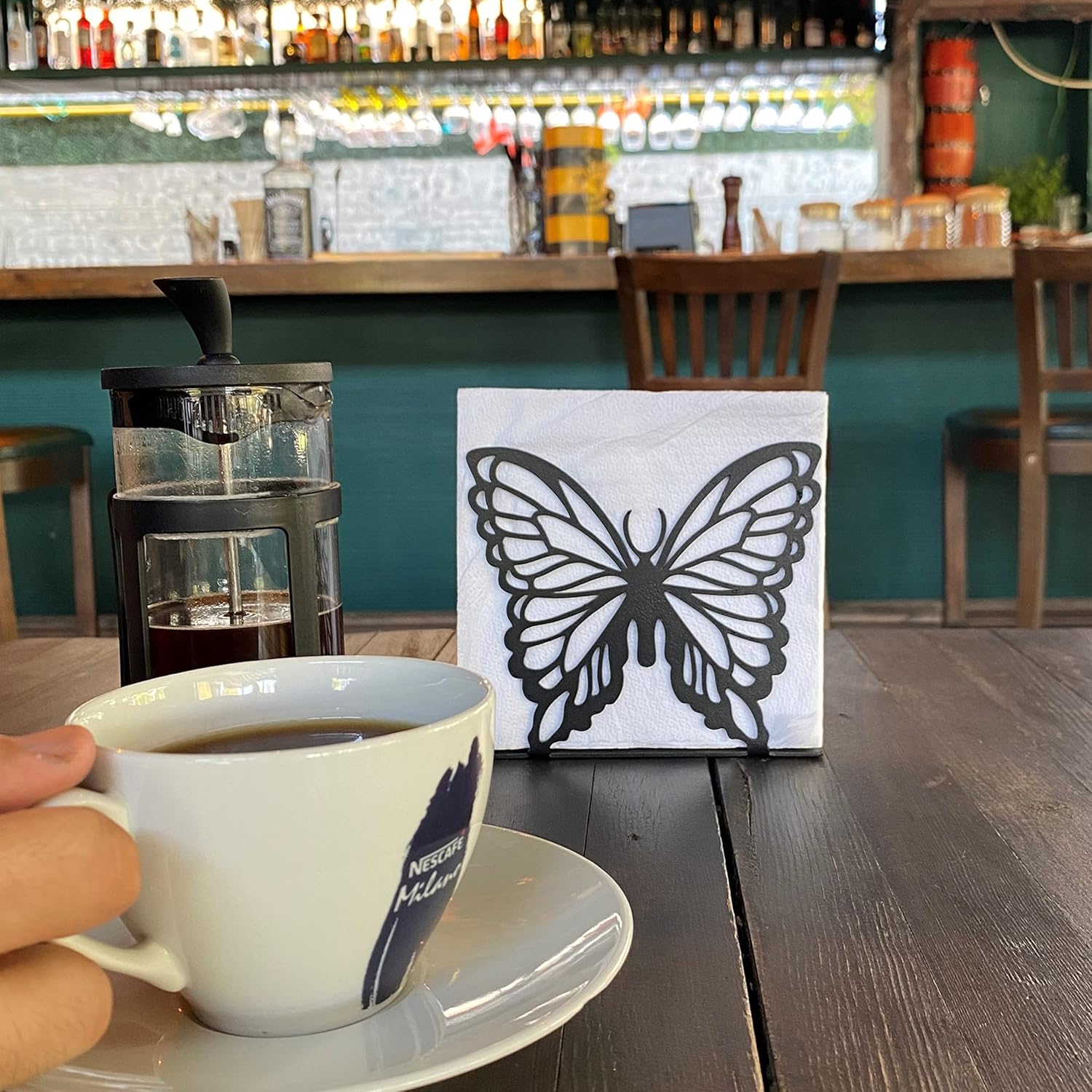 Servilletero negro para mesa, servilletero con diseño de mariposa, dispensador de pañuelos para encimeras de cocina, mesa de comedor y picnic,
