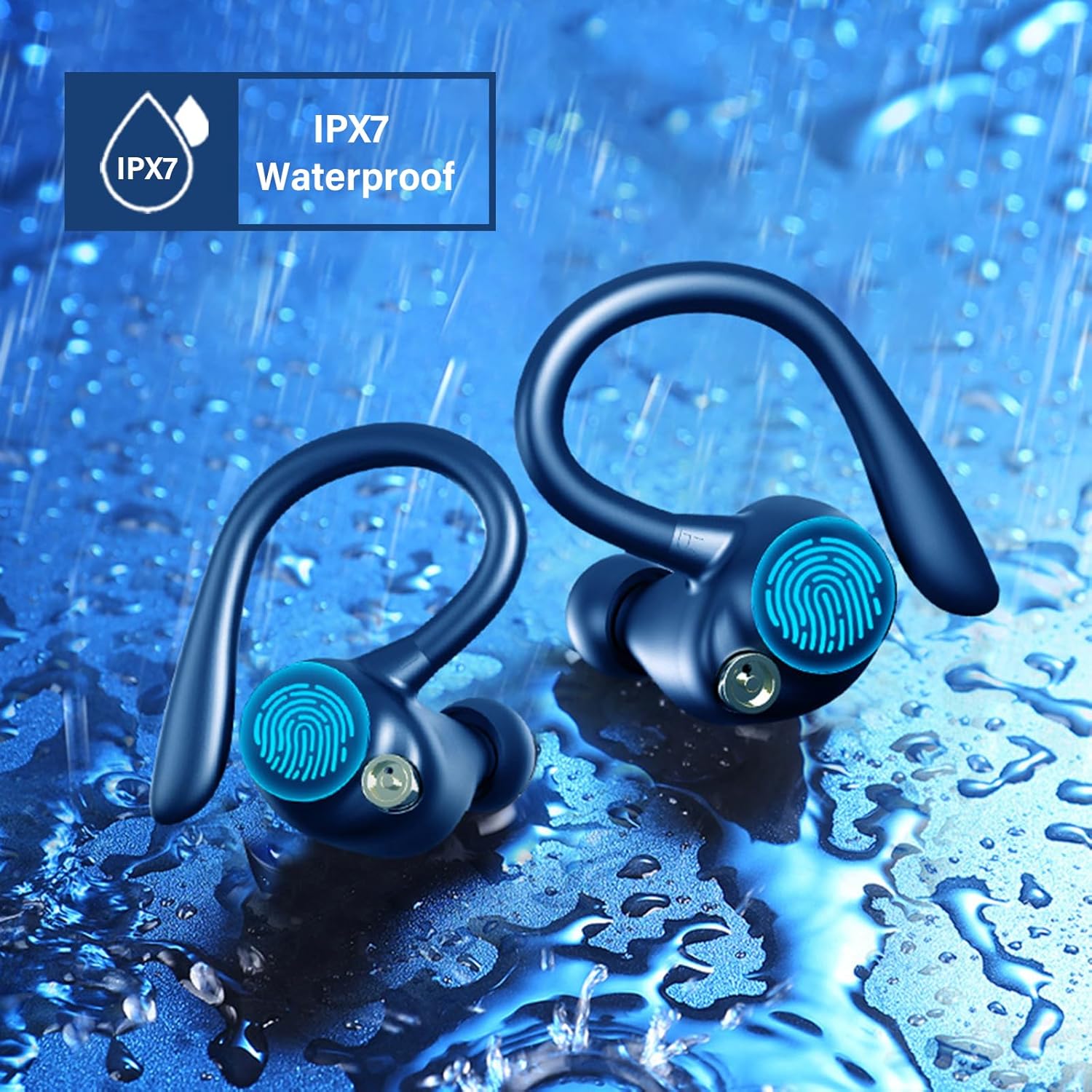 Auriculares de entrenamiento Bluetooth sobre la oreja con sonido de 0.512 in de bajo premium, IPX7 impermeable auriculares inalámbricos para correr