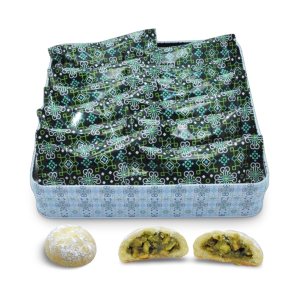 Al Bohsali Galletas de mantequilla rellenas de pistacho Maamoul 12 bolsas individuales Al Bohsali Galletas de mantequilla rellenas de pistacho Maamoul 12 bolsas individuales