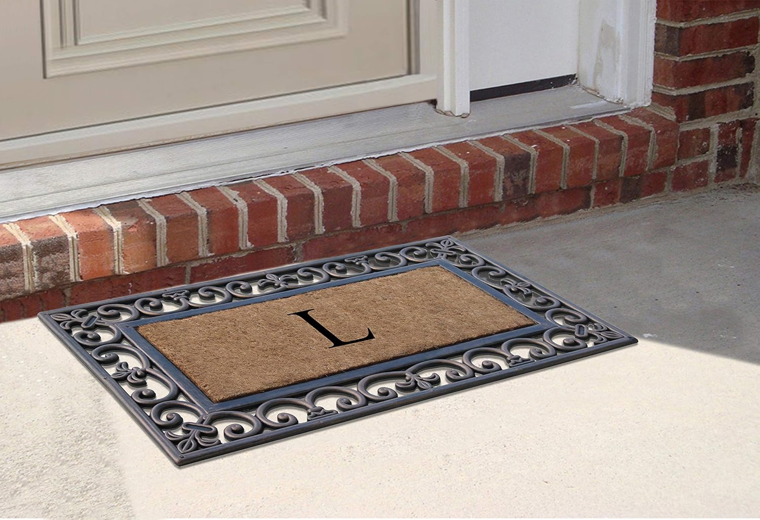 A1HC – Tapete de goma natural y fibra de coco de 18 x 30 pulgadas, monograma para puerta delantera, tratamiento antidesprendimiento, duradero para