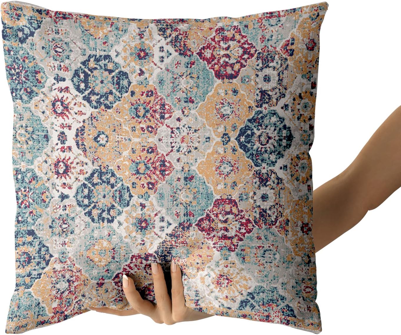Kawani Juego de 2 fundas de almohada de estilo bohemio étnico bohemio de 18 x 18 pulgadas, color verde azulado, rojo, naranja, azul, alfombra