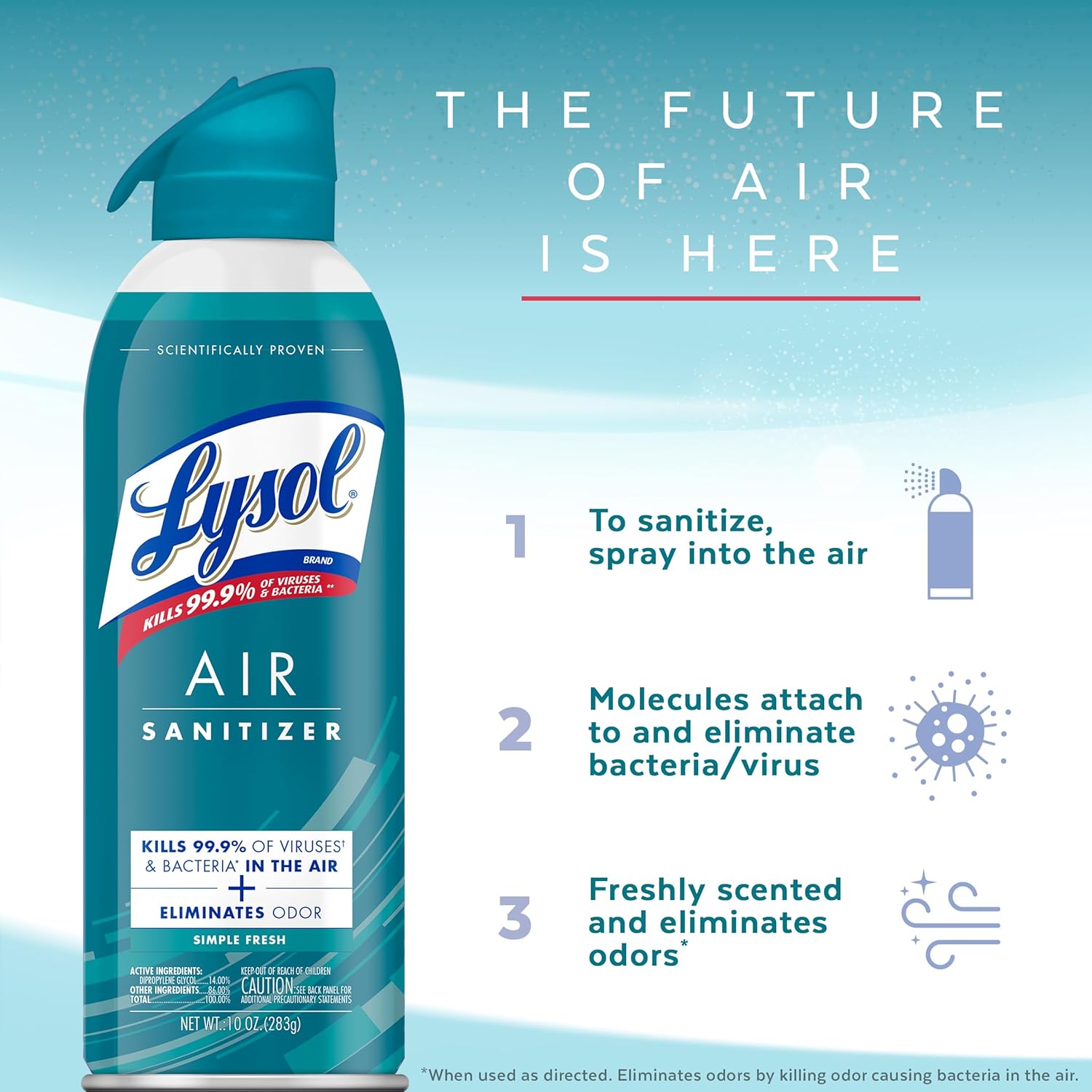 Lysol Aerosol desinfectante de aire, para desinfección del aire y eliminación de olores, aroma fresco simple, 10 onzas líquidas (paquete de 3)