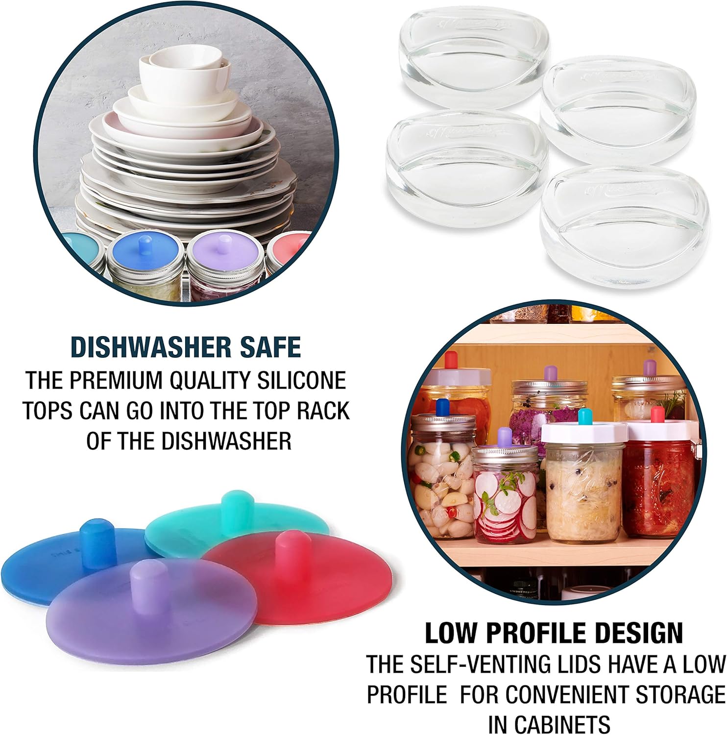 Masontops Kits de 8 piezas de pepinillos de vidrio para pesos y tubos de pepinillo – Tapa pequeña de boca regular para decapado y enlatado