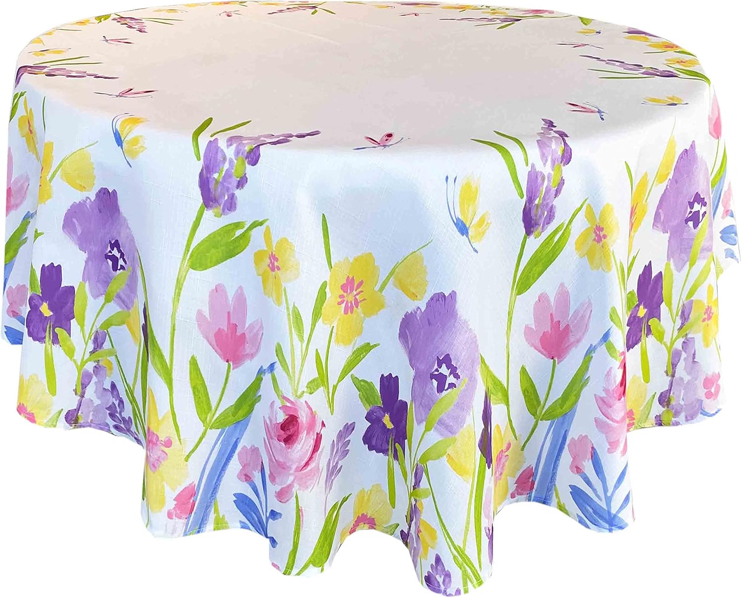 Newbridge Mantel redondo de tela, 70 pulgadas, pétalos florecientes con flores de Pascua, fácil cuidado, resistente a las manchas, color pastel
