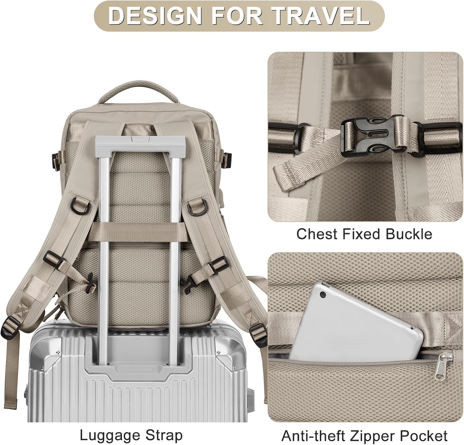 coofay Mochila de viaje, para laptop, unisex, aprobada para aviones, bolsa de mano, equipaje, para artículos personales, para debajo del asiento del