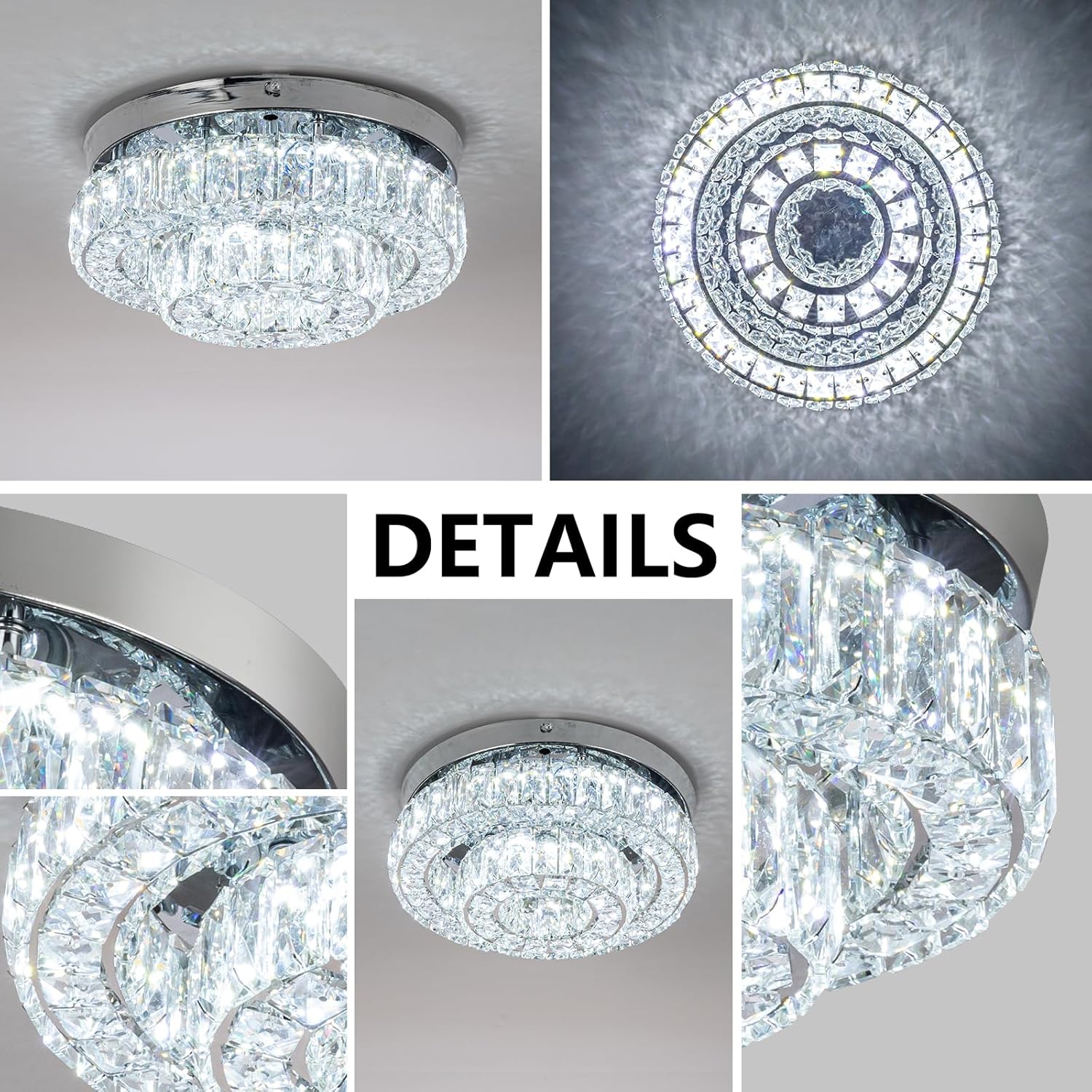 HongnuoFc Candelabro LED de 11.8 pulgadas, lámpara de techo de cristal de 2 capas con control remoto, lámpara de araña de montaje empotrado para