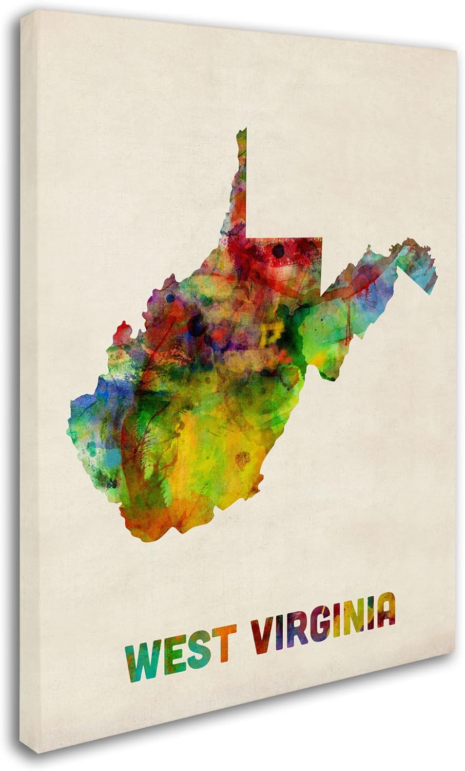 Mapa de Virginia Occidental por Michael Tompsett, arte de pared en lienzo de 35 x 47 pulgadas