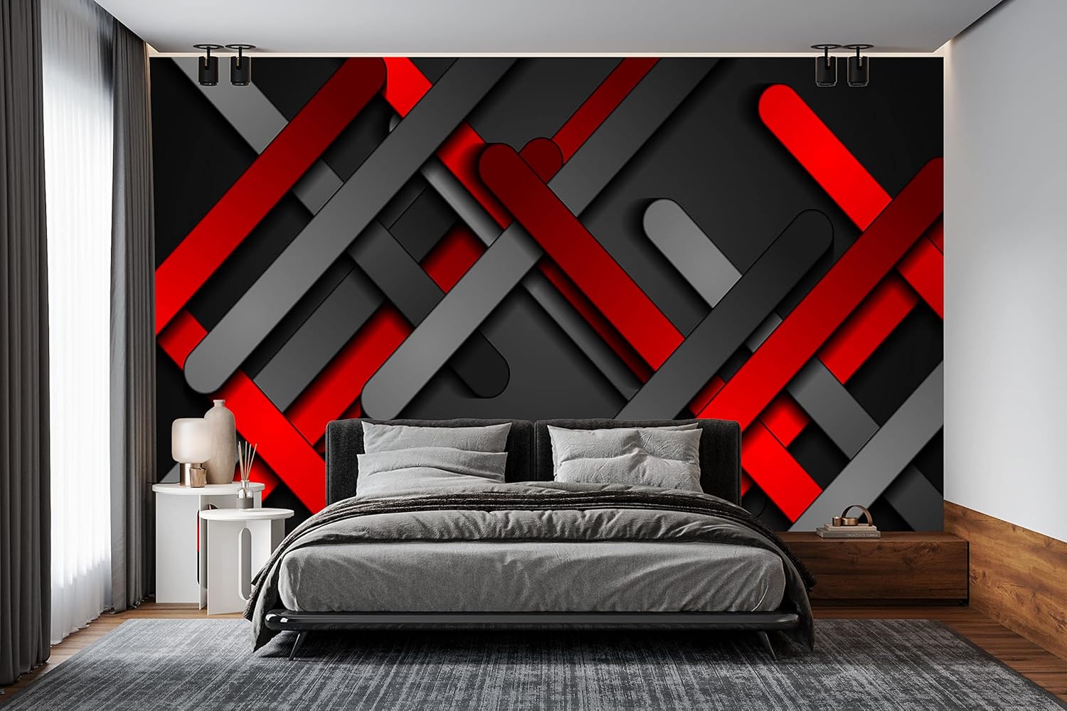 Mural de pared 3D de metal rojo y negro para dormitorio, 103 x 69 pulgadas