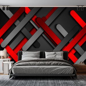 Mural de pared 3D de metal rojo y negro para dormitorio, 103 x 69 pulgadas Mural de pared 3D de metal rojo y negro para dormitorio, 103 x 69 pulgadas