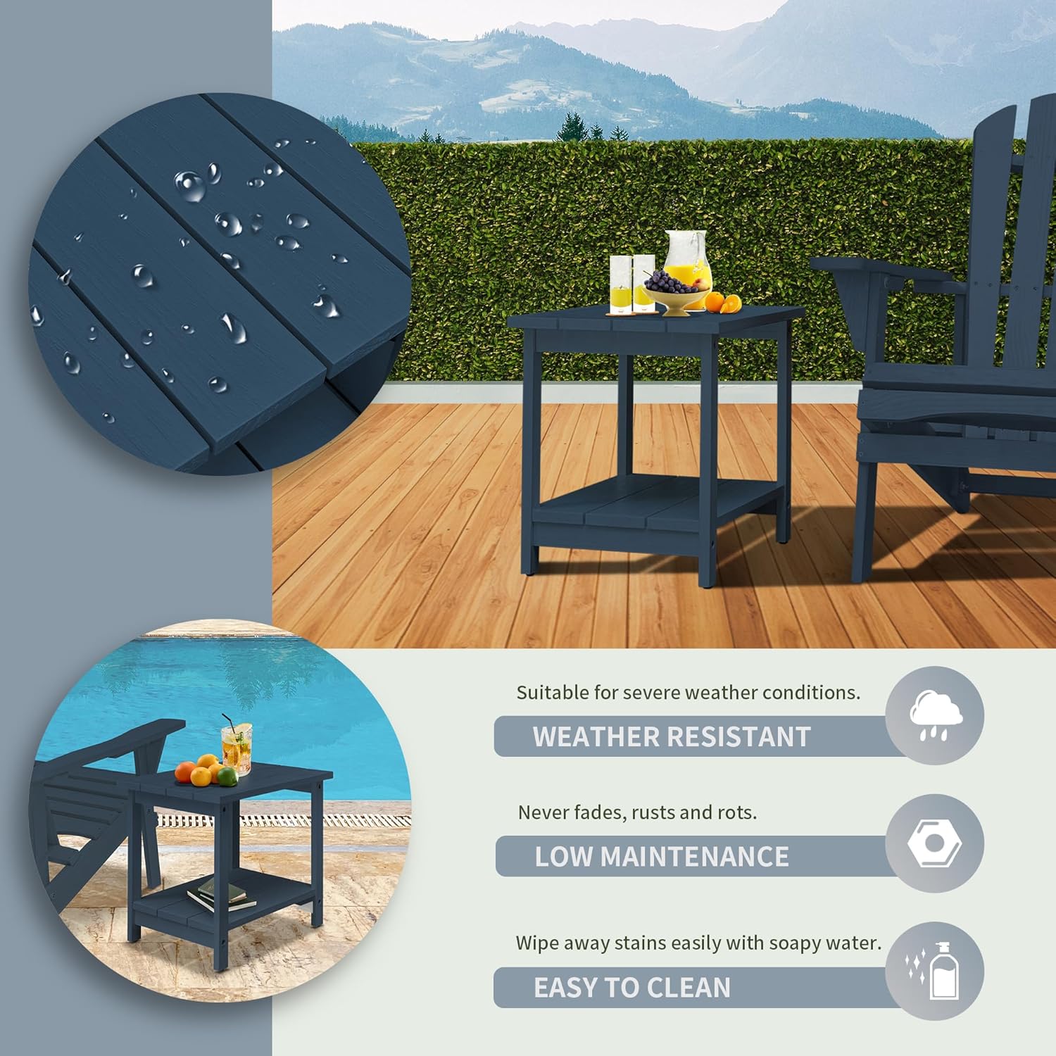 RKVPCNE Mesa auxiliar para exteriores, mesas auxiliares de patio para exteriores, mesa de patio pequeña, mesa auxiliar cuadrada para patio, piscina,