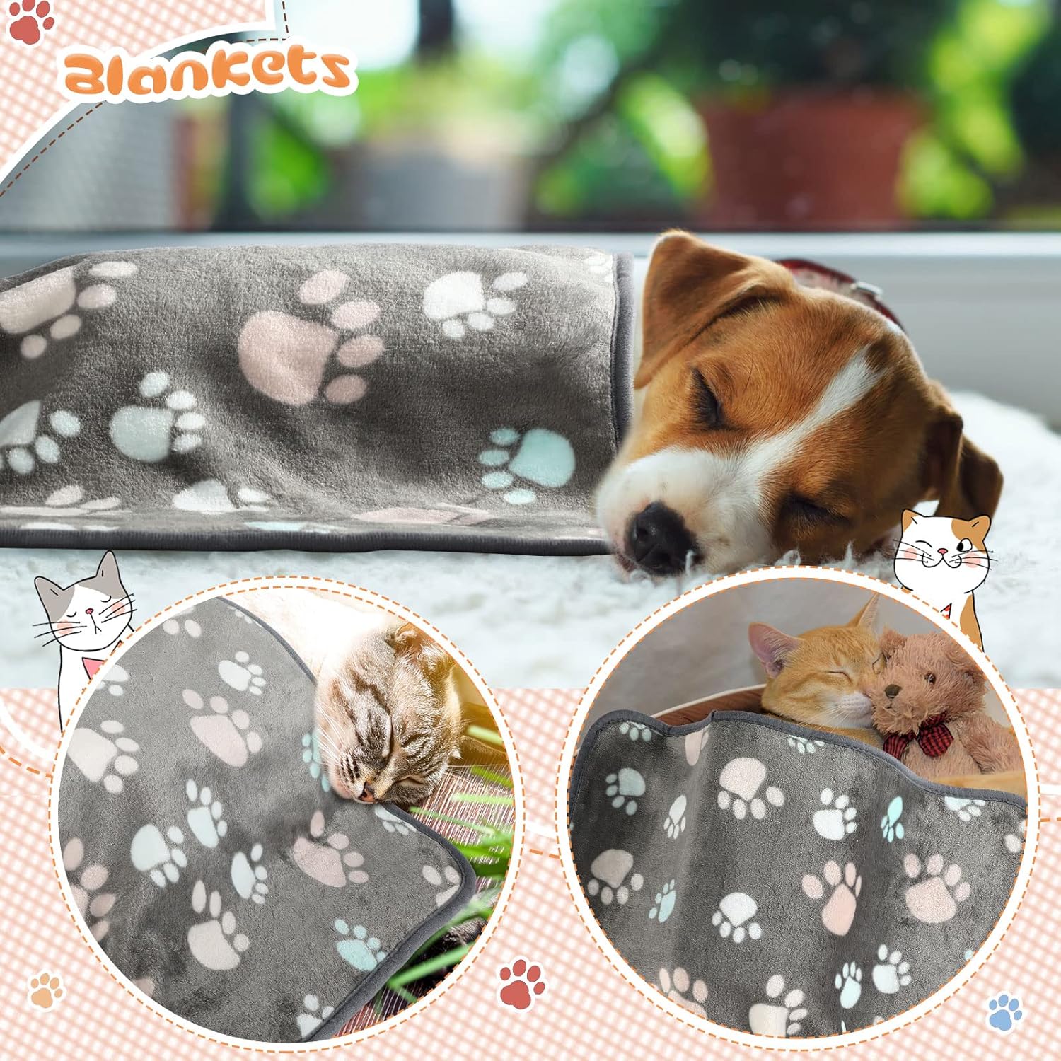 4 mantas para mascotas y cachorros, manta de forro polar con estampado de patas, para mascotas pequeñas y medianas, perros y gatos, manta cálida y