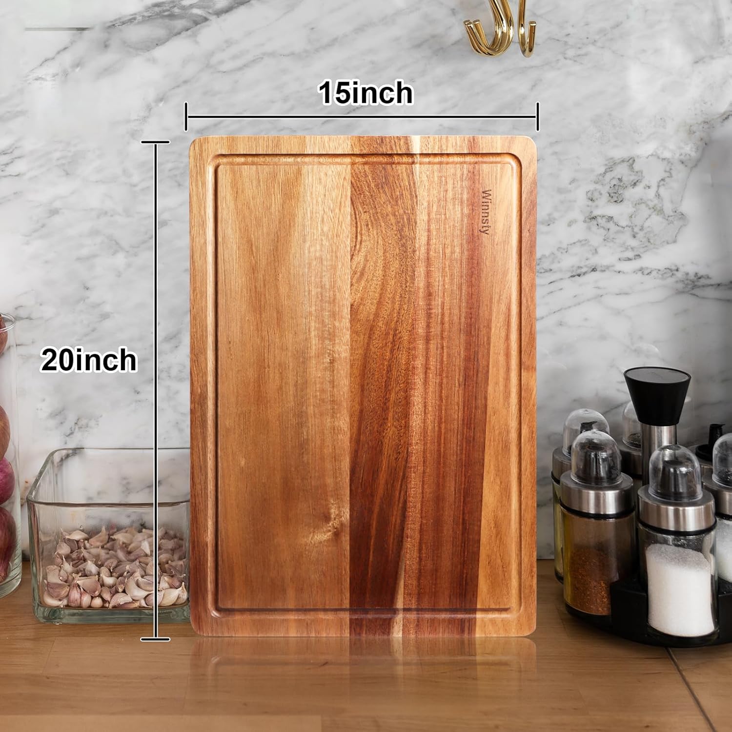 Tabla de cortar de madera extragrande, tabla de cortar de madera de acacia de 20 x 15 pulgadas para cocina, tabla de cortar de madera con ranura