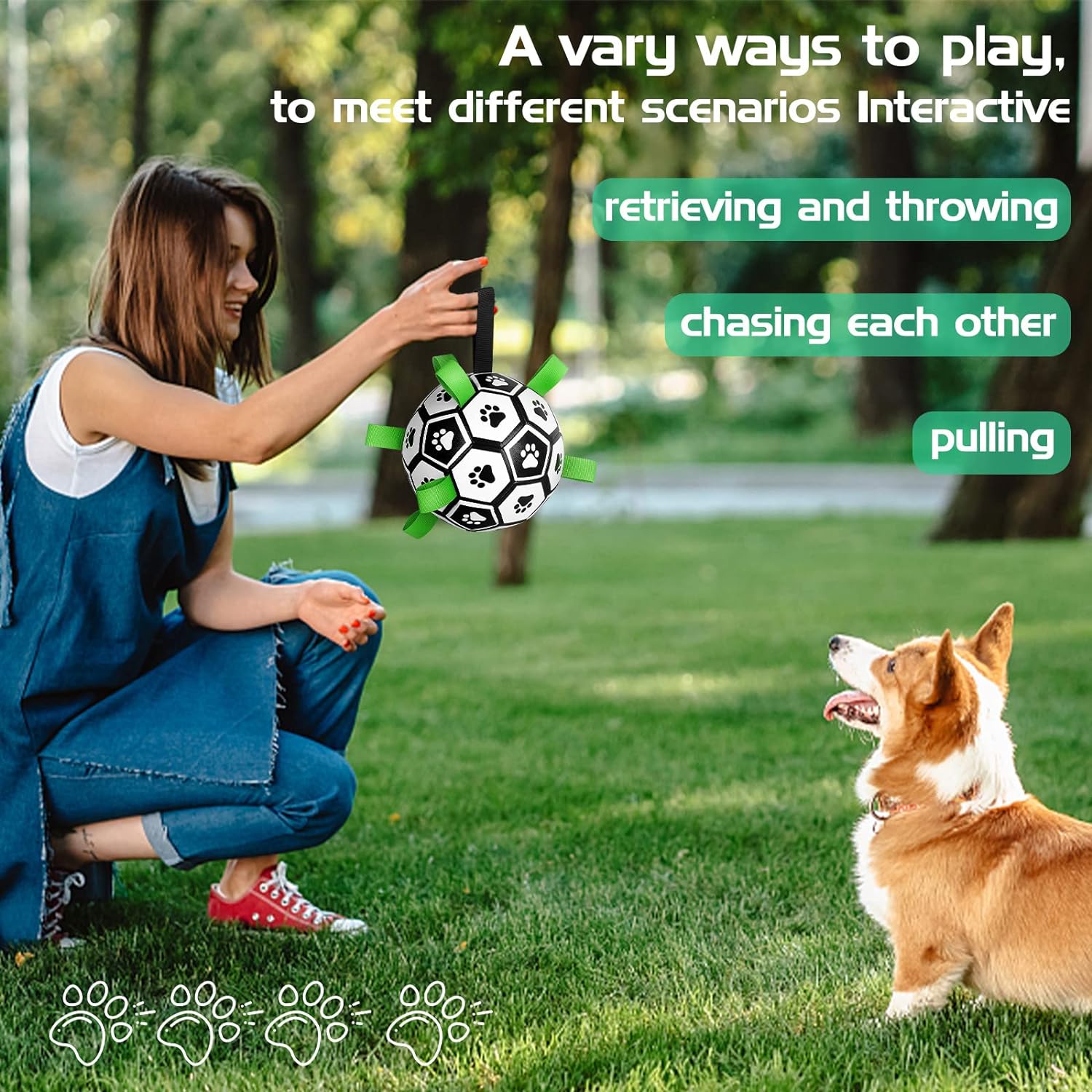 CHUKCHI Pelota de fútbol para perros con correas, juguetes interactivos para perros para tira y afloja, regalos de cumpleaños para cachorros,