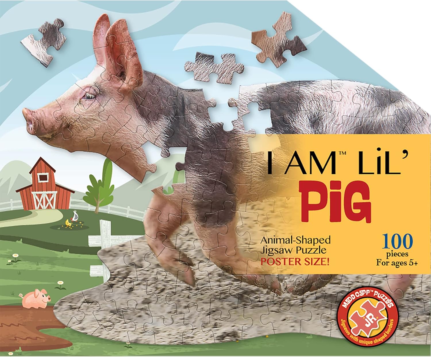 Madd Capp Lil’ Pig – Rompecabezas de 100 piezas para edades de 5 años en adelante  4019  Borde único en forma de animal, tamaño de póster cuando se