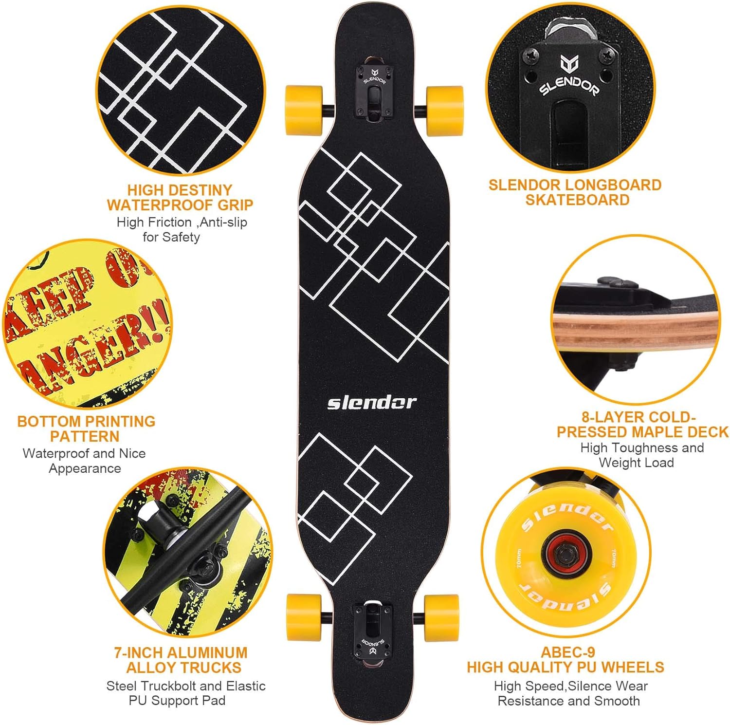 Slendor – patineta longboard de madera de arce (42.0in), para freestyle, curvatura cóncava
