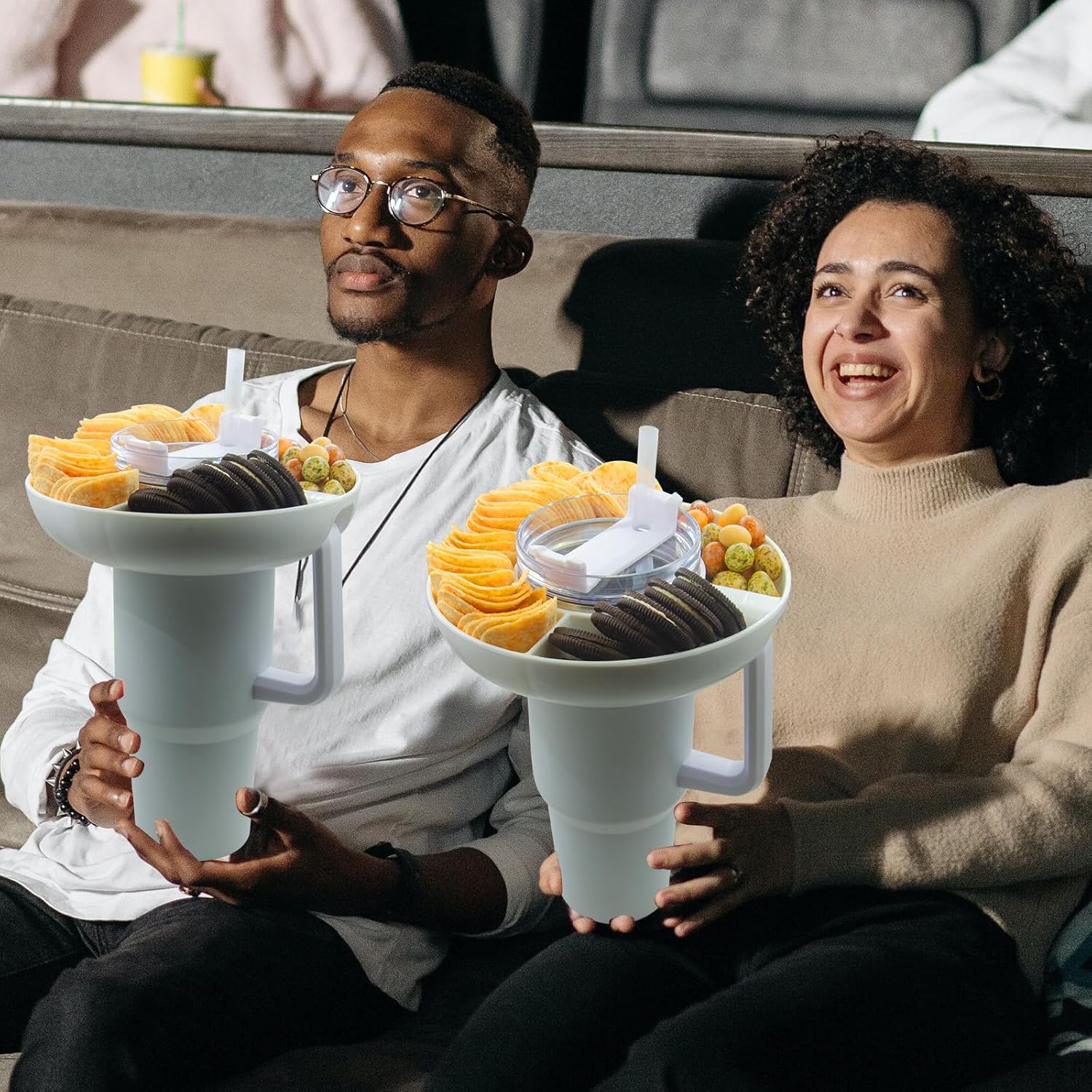 PUFAMET Cuenco de aperitivos para vaso Stanley de 40 onzas con asa, bandeja reutilizable para aperitivos Stanley Cup de 40 onzas, bandeja de