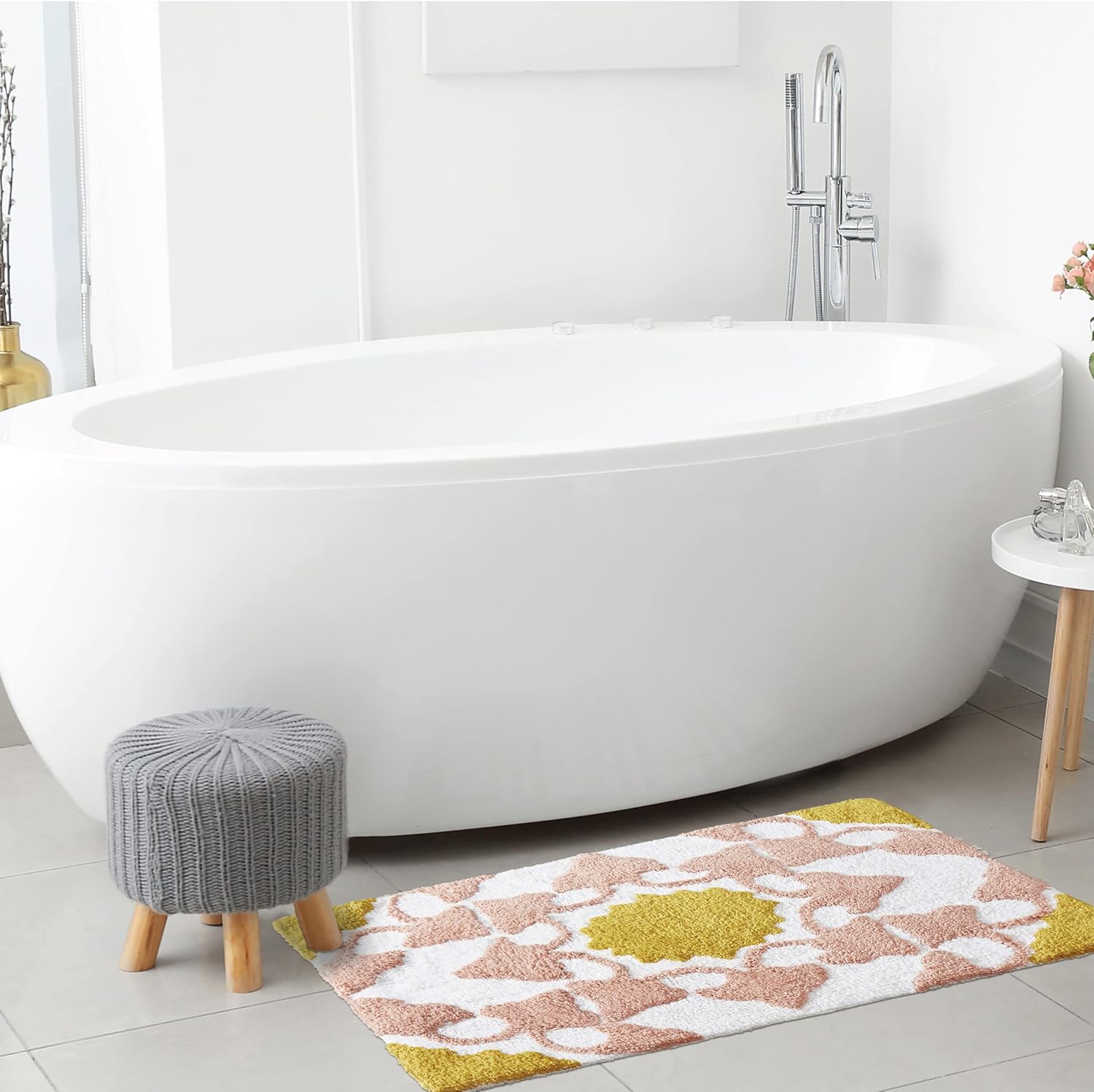 Jessica Simpson Alfombra de baño de algodón, alfombra de baño de alta calidad, lavable a máquina, 20 x 32 pulgadas, Lorena – rosaamarillo