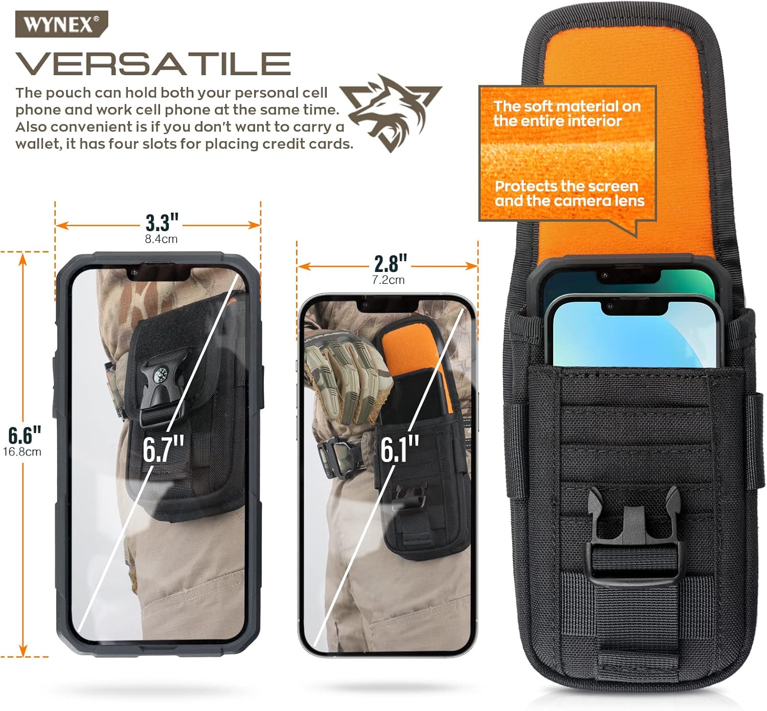 WYNEX Funda táctica Molle para teléfono con hebilla de brújula, funda táctica para teléfono celular, bolsa universal para cinturón para IP 151413
