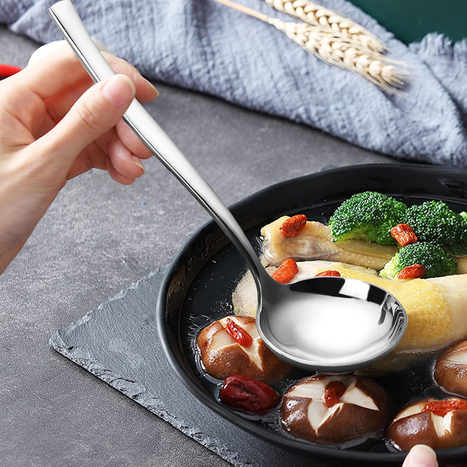 Cucharón de sopa de 4 piezas, cuchara de sopa de salsa de acero inoxidable