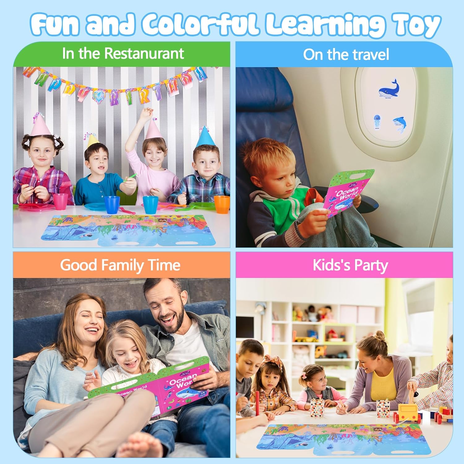 Visfun – Libros de calcomanías reutilizables para niños, libro silencioso de gelatina divertida, calcomanías de viaje, impermeables, libro de