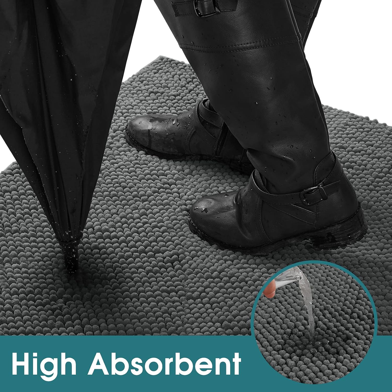 HOMEIDEAS Tapete de felpilla absorbente para interiores, tapete de goma de perfil bajo para entrada, patas de perro fangosas, lavable de bienvenida