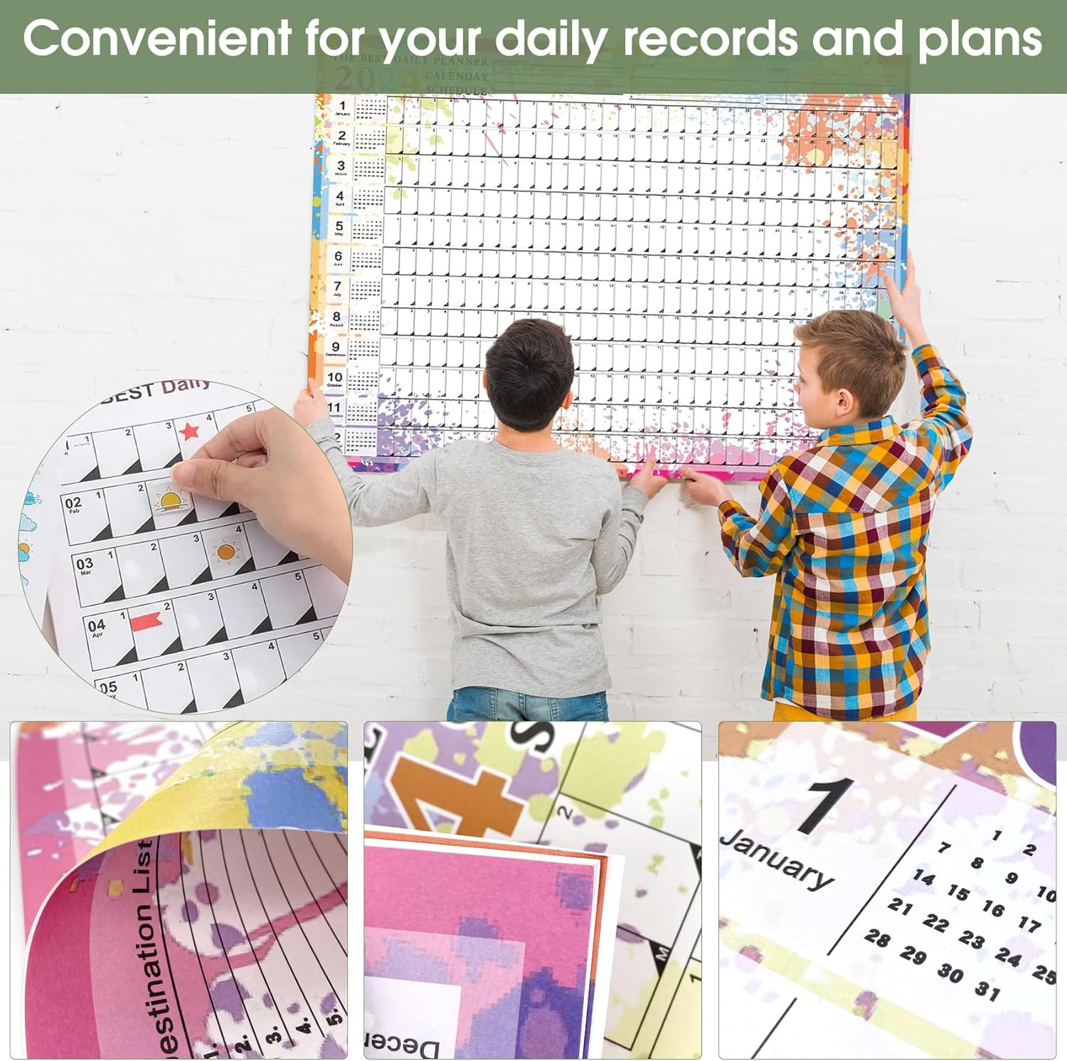 Reofrey Agenda anual 2024, calendario de año completo, una página, 29.2 x 20.7 pulgadas, calendario anual de pared grande durante todo el año,