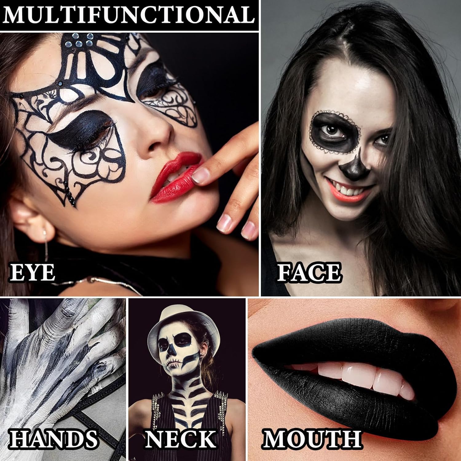 Barra de pintura facial negra para ojos, alta pigmentación y fácil de colorear, barra de pintura facial negra de ojos de larga duración,