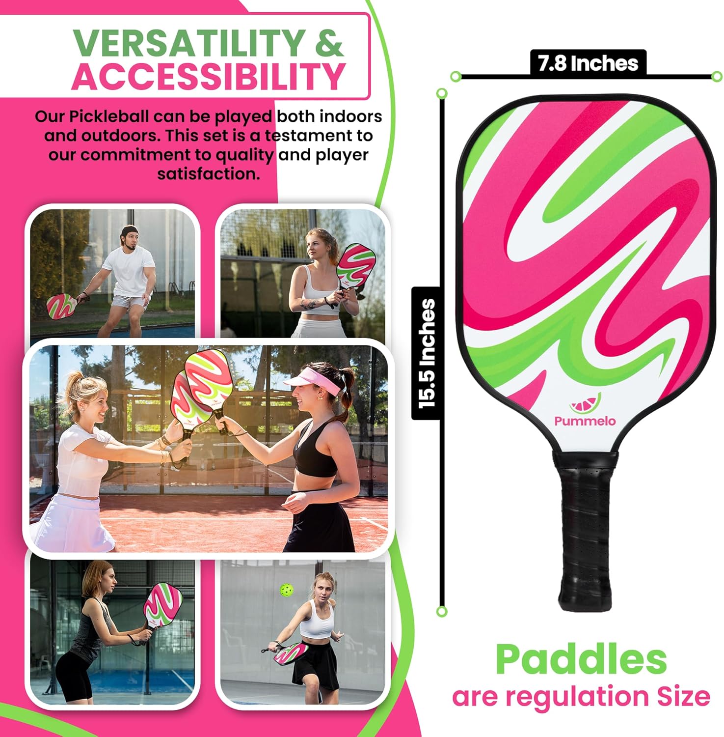 Juego de palas de pickleball  Raquetas de pickleball, 2 paletas de pickleball de fibra de carbono, 2 pelotas para exteriores + 2 bolas de interior,