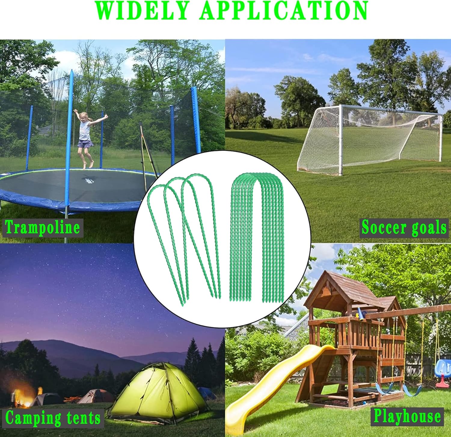 Estacas de viento para trampolines de 10 x 2 pulgadas, estacas de acero resistentes en forma de U, anclajes de suelo con extremo afilado para tienda