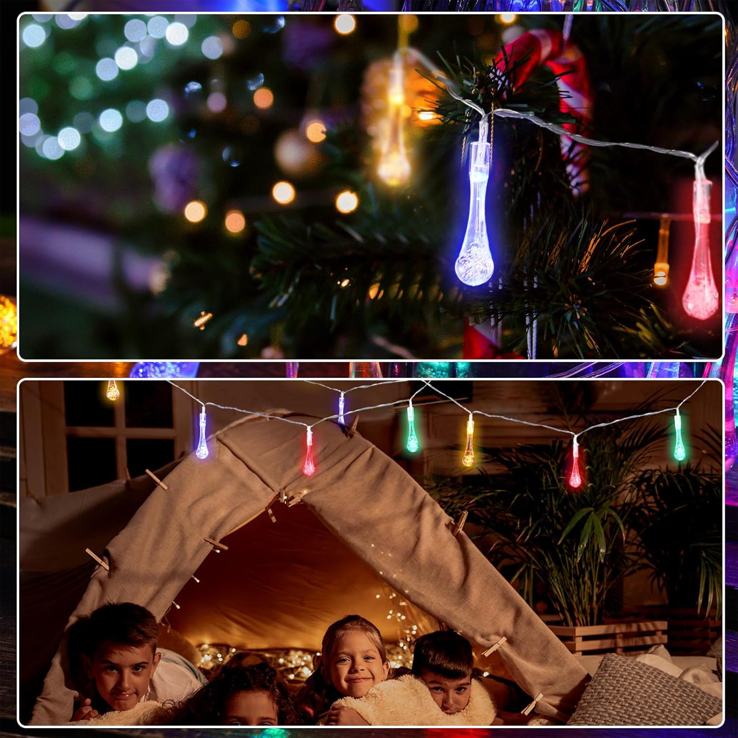 Bencailor Guirnalda de luces decorativas para árbol de Navidad, luces colgantes para árbol, patio, porche, balcón, luces impermeables para árbol de
