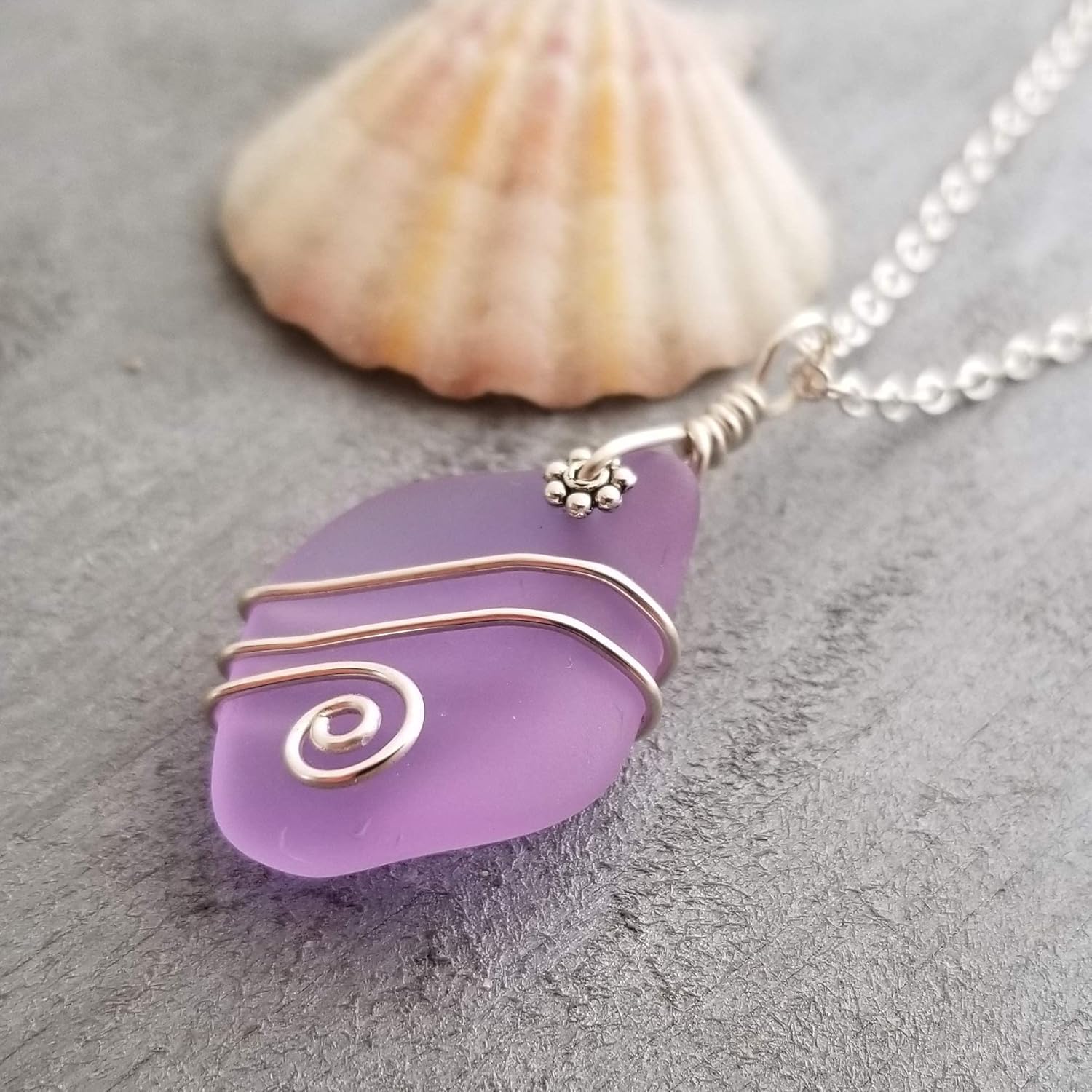 Yinahawaii Handmade Sea Glass Necklace, Hawaiian Jewelry for Women, Wire “Magical Color Changing” Purple Necklace, Sea Glass Jewelry For Women,