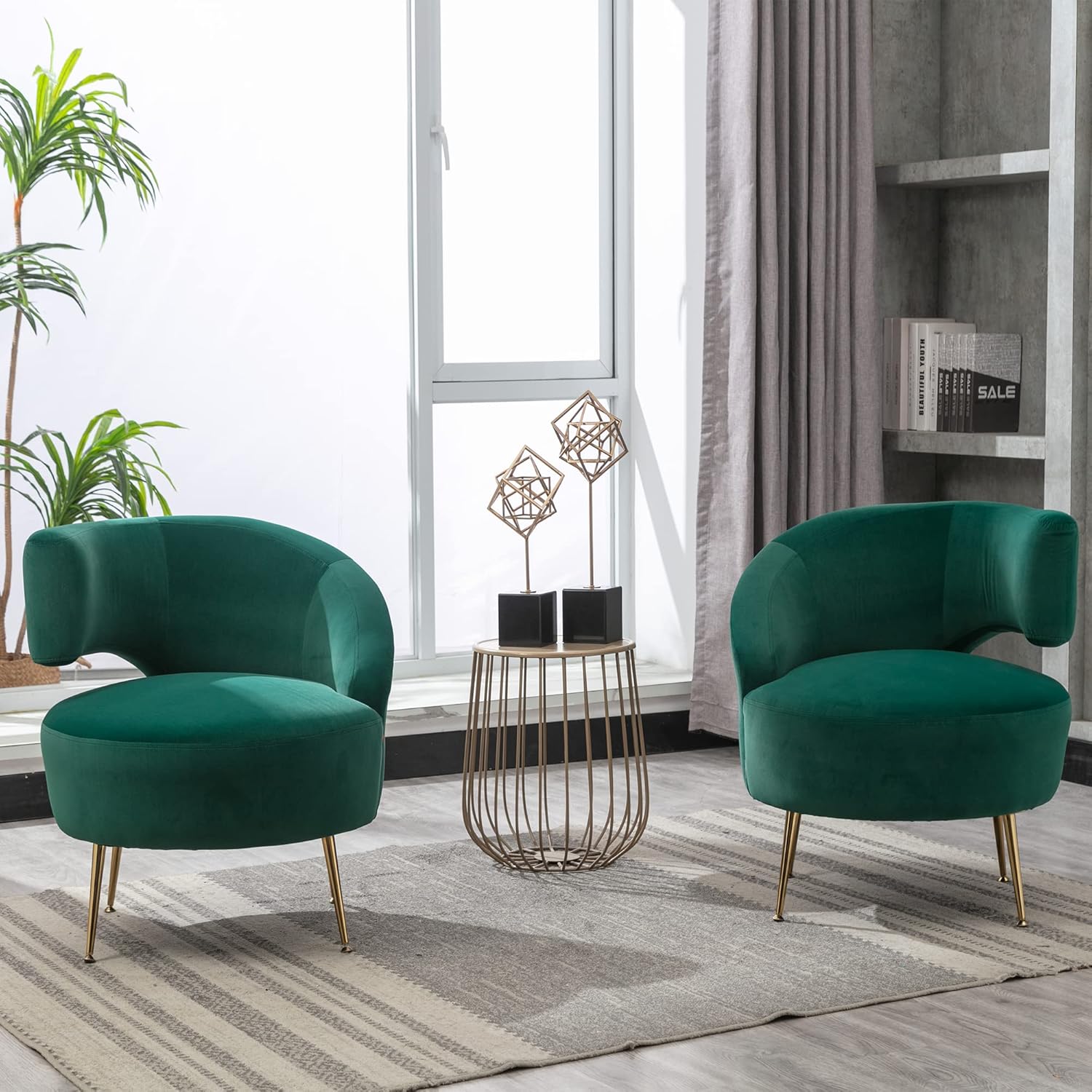 Tabaray Silla decorativa verde, silla decorativa de terciopelo con pies dorados para dormitorio, silla moderna para sala de estar, dormitorio, bar,