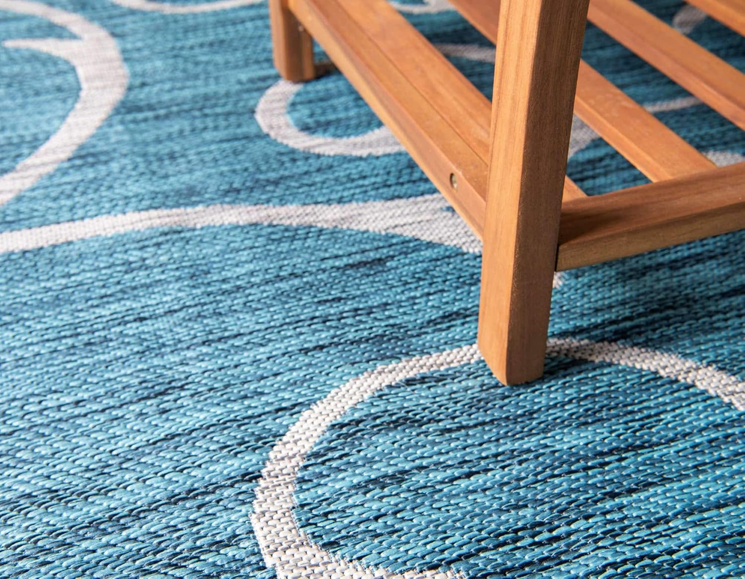 Unique Loom Outdoor Botanical Collection – Alfombra rizada, 7 pies 1 pulgada x 10 pies, rectangular, verde azuladomarfil