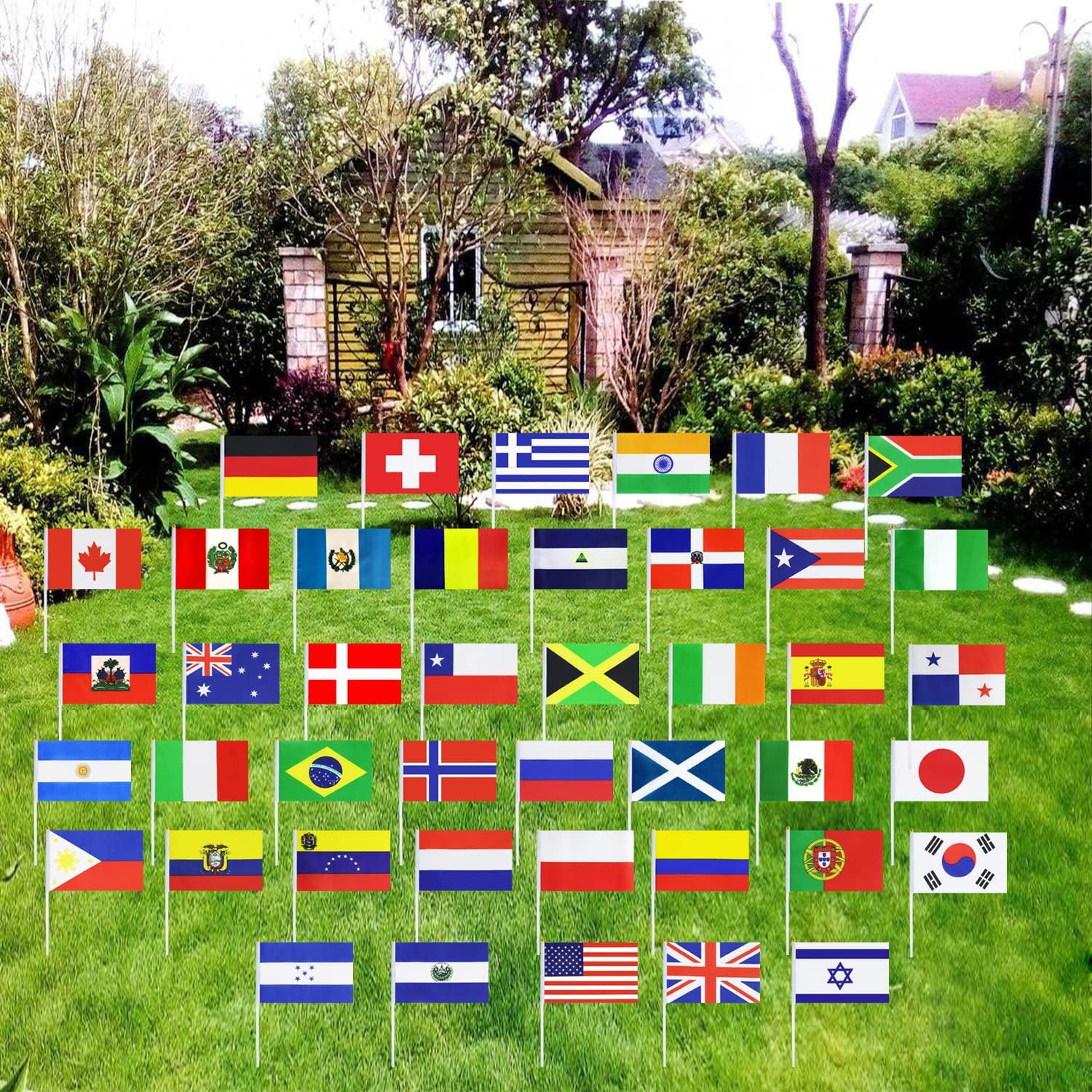 Paquete de 50 banderas de mesa nacional del mundo, pequeñas banderas de escritorio internacionales con base de soporte, para Copa Olímpica, eventos