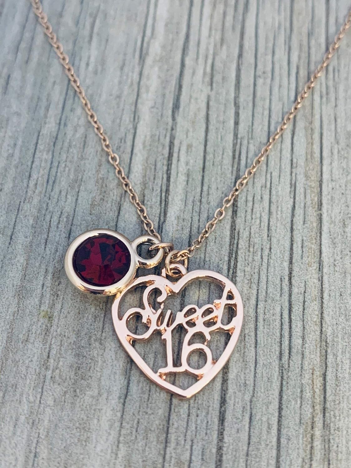 Personalized Sweet 16 Charm Birthday Necklace with Birthstone, Girls Custom Rose Gold Sweet Sixteen Jewelry Birthday Gift For Teens