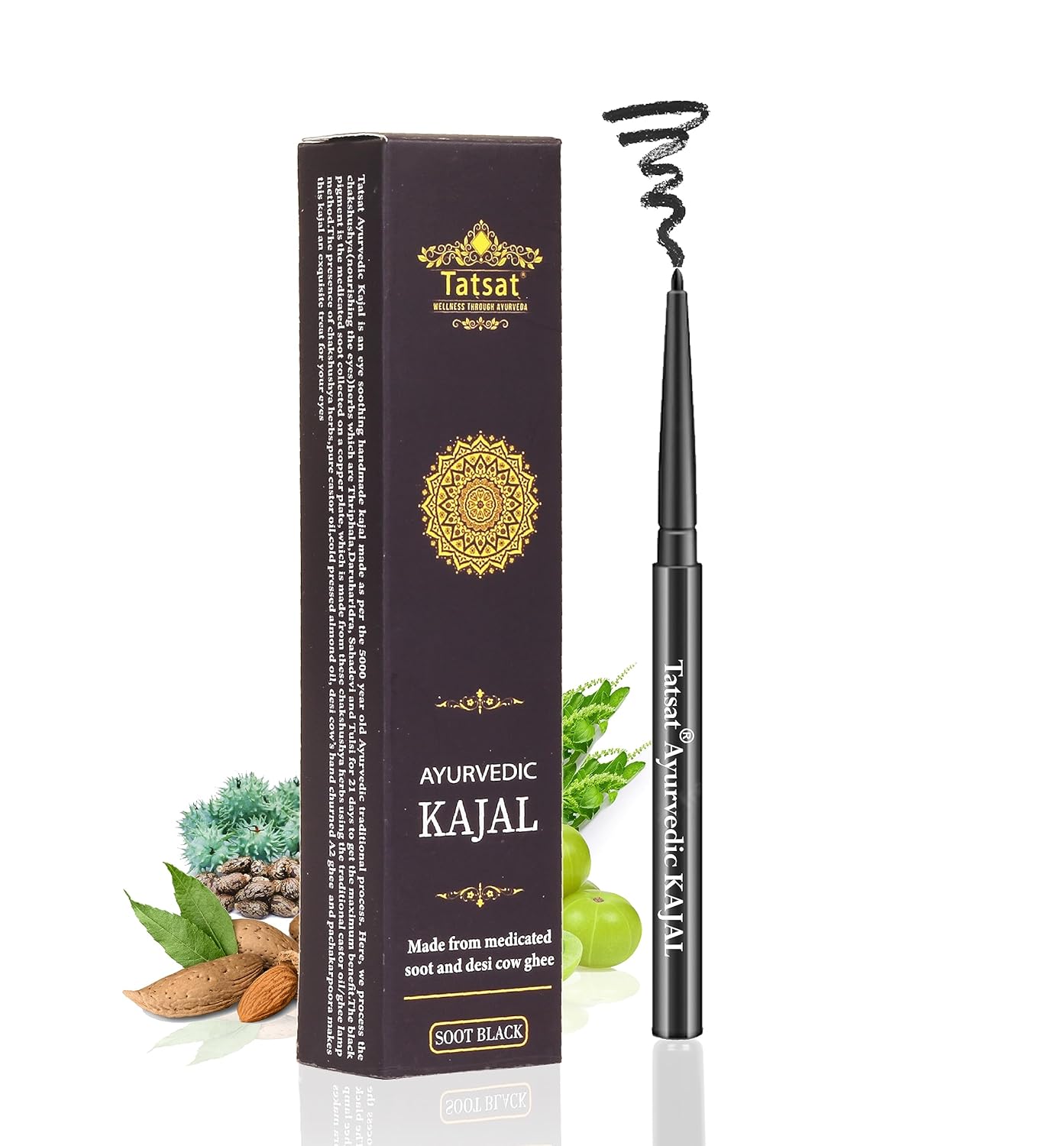 TATSAT-100% Natural Ayurveda a base de hierbas Kajal Lápiz delineador de ojos hecho de Thriphala SOOT
