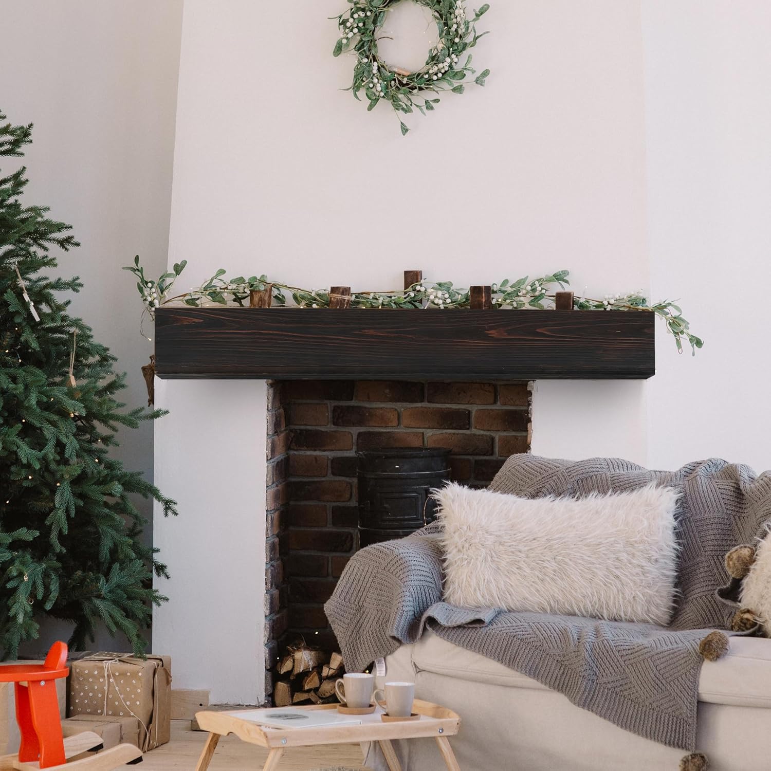 Vintage Wood Mantel and Floating Shelf – Perfect Fireplace Decoration, Wall Mounted Display for a Charming Home ambience (48 inches, Black)