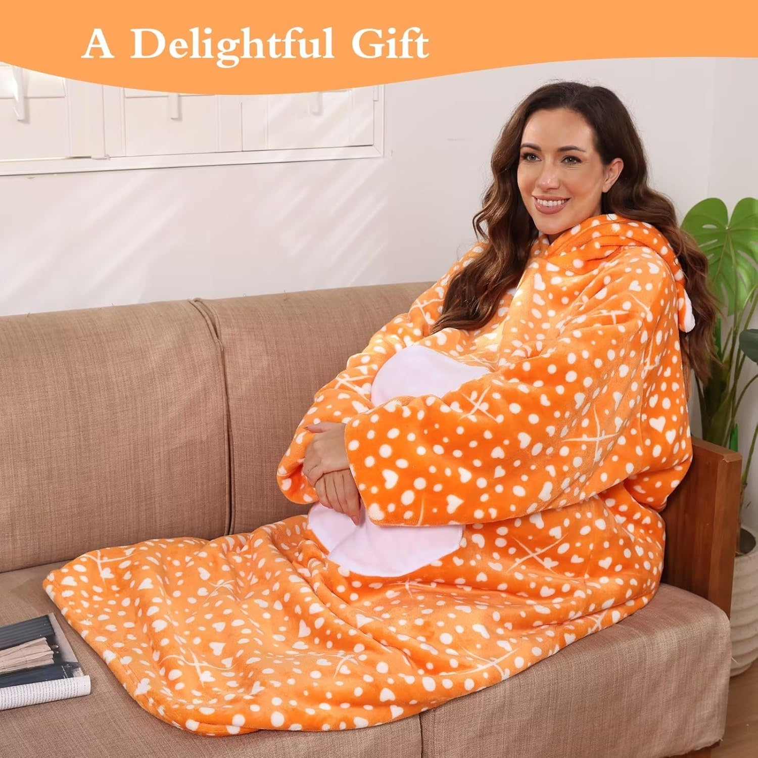 Moinlizy Manta con capucha para mujer, manta larga de gran tamaño, acogedora sudadera para adultos, cálida manta Sherpa con capucha para mujeres y