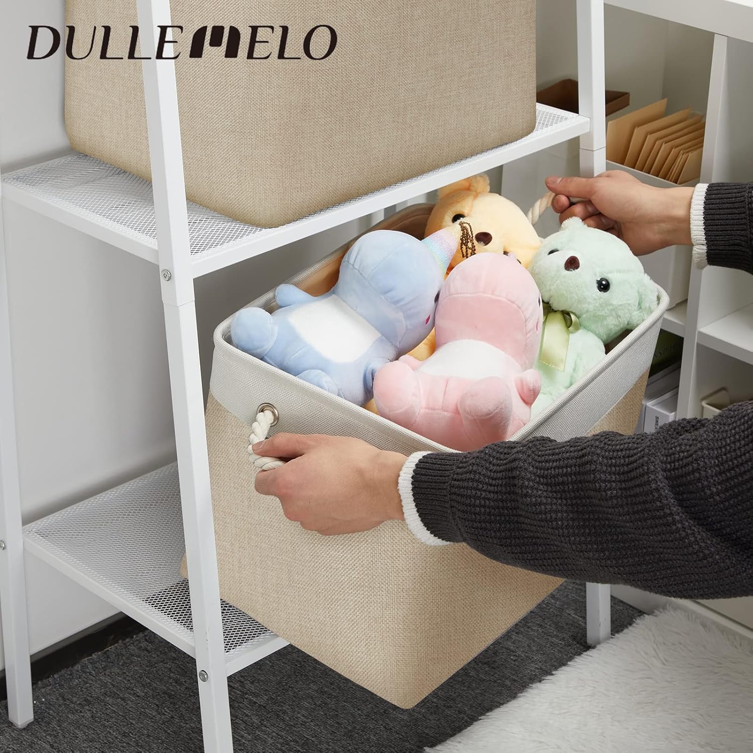 DULLEMELO Cestas de almacenamiento grandes de 16 x 12 x 12 pulgadas de alto, canastas rectangulares de tela para organizar, cestas plegables para