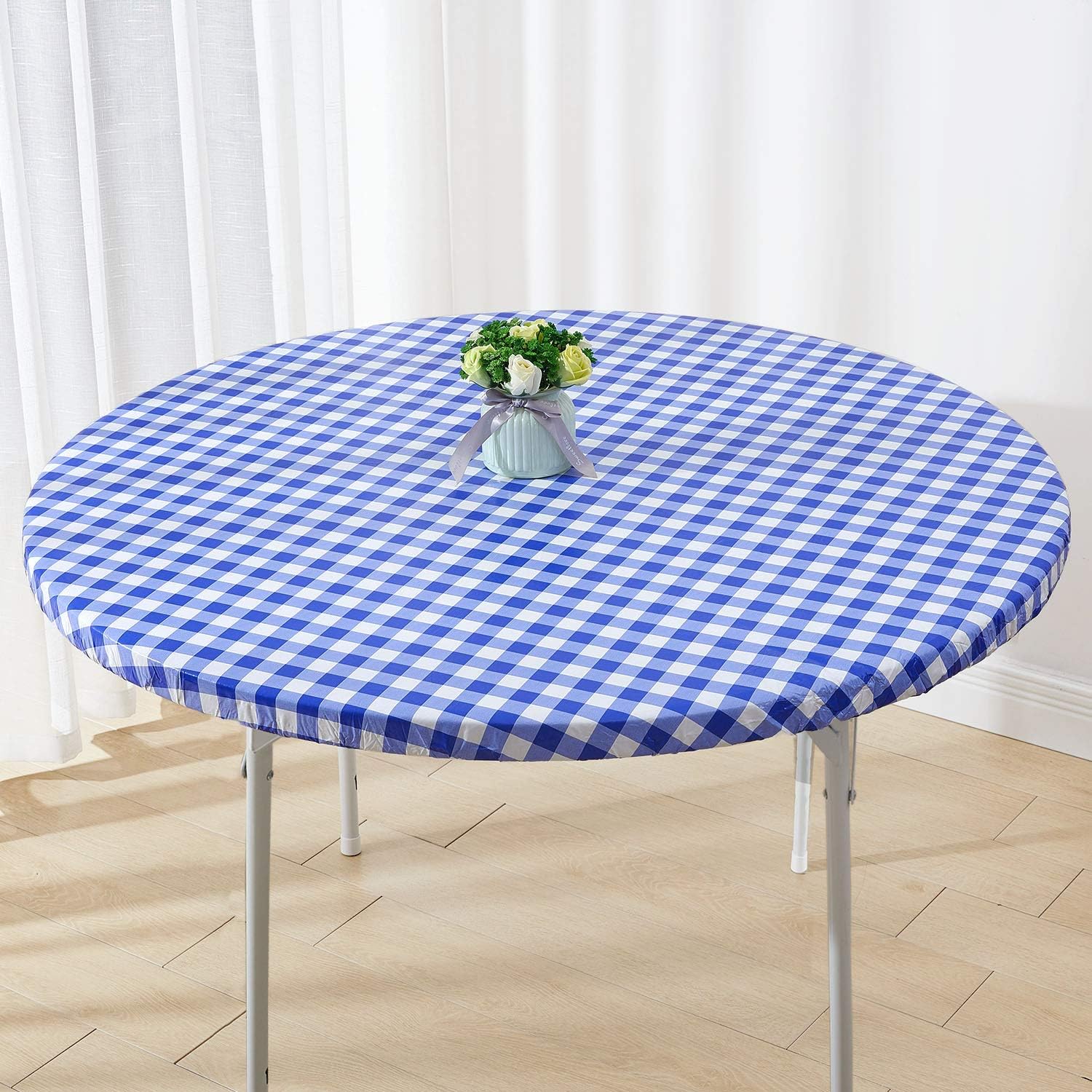 Mantel rectangular elástico ajustable de 45 a 56 pulgadas, mantel de vinilo impermeable a prueba de derrames, estampado a cuadros grises con franela