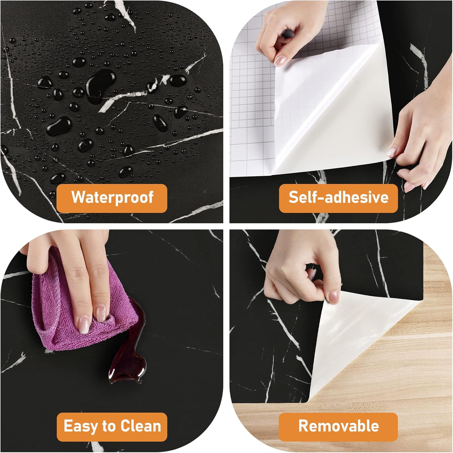 Papel adhesivo de mármol negro mate para encimeras, papel de contacto para encimeras, papel de contacto impermeable para baño, cocina, papel tapiz