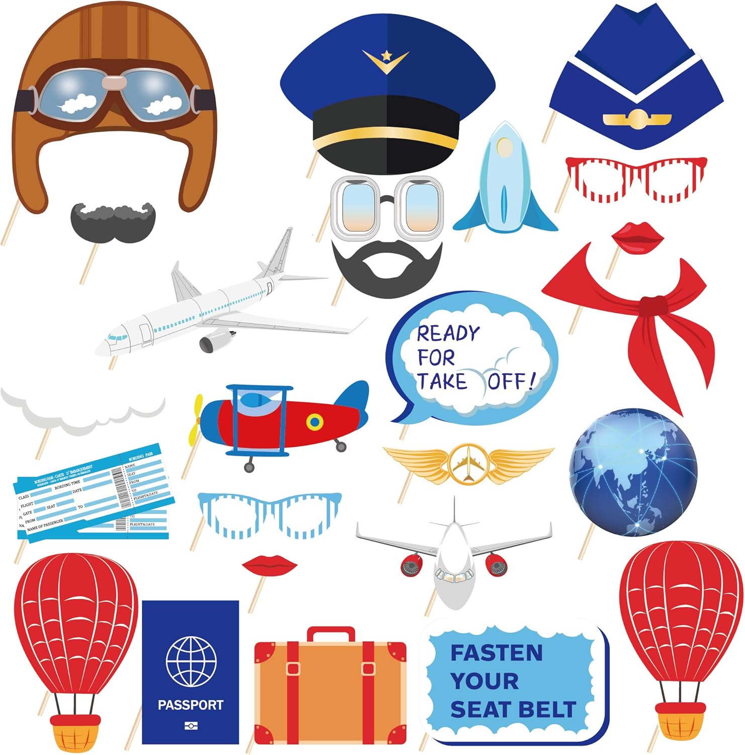 CC HOME 25 patrones de aviador, accesorios para cabina de fotos, capitán de vuelo de avión, patrón de globo aerostático, decoraciones de fiesta para