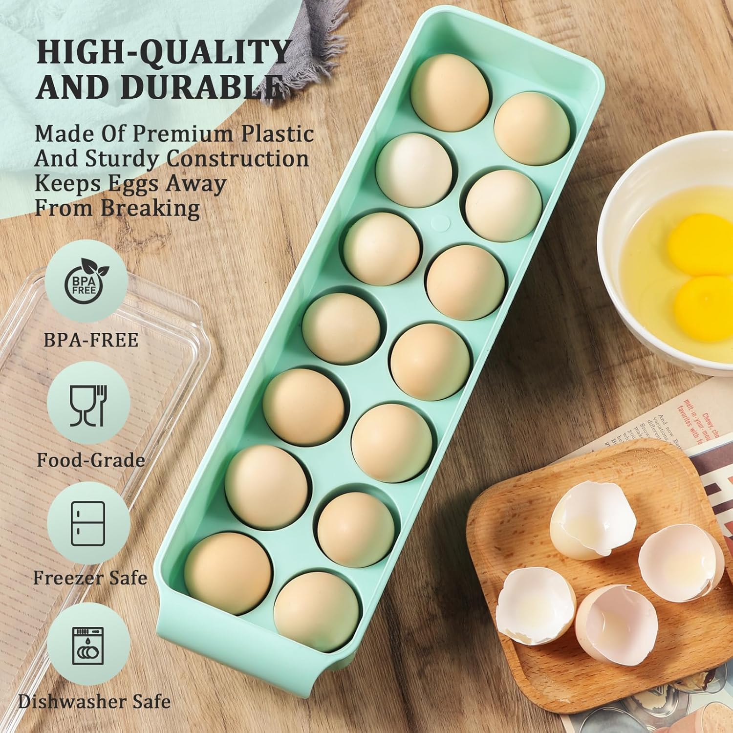 Contenedor de huevos para refrigerador, soporte de huevos de plástico, 14 unidades, contenedor de almacenamiento de huevos, organizador de huevos