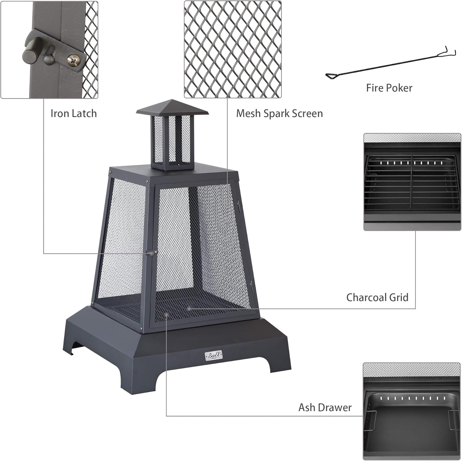 Chimenea Plaza de Hierro de 27.5 pulgadas Grandes Fuegos Poker Malla de Chispa Pantalla de Chimenea Rejilla de Carbón