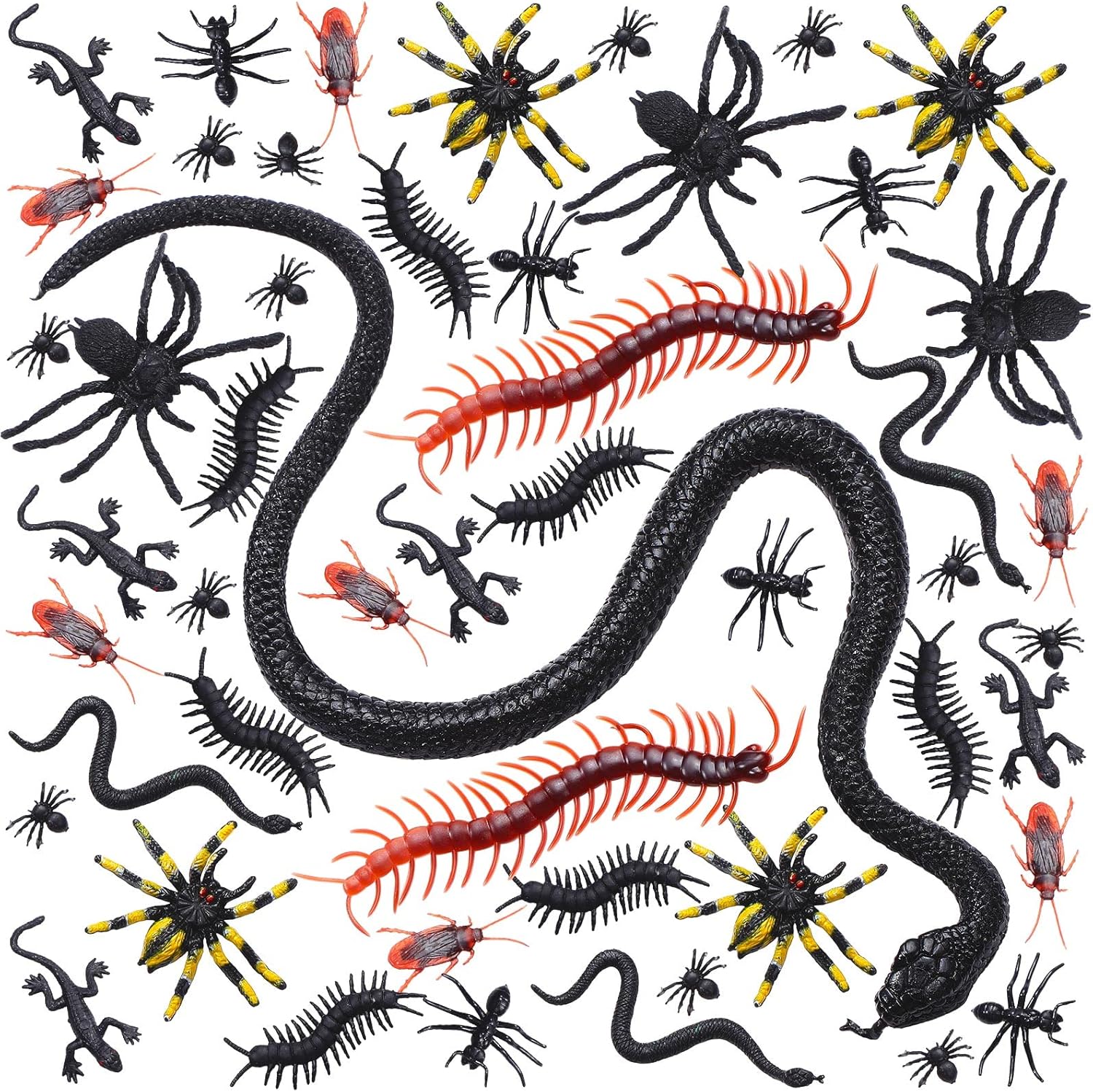200 piezas de insectos realistas de Halloween de plástico aterrador, decoración de insectos, broma, serpiente falsa, cucarachas, arañas, lombrices