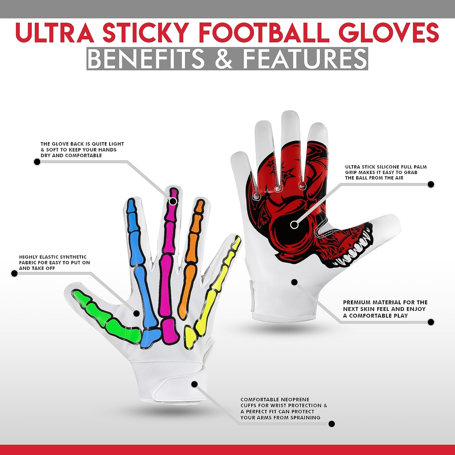 Glorious Traders – Guantes de fútbol americano, guantes de fútbol para adultos y jóvenes, para hombres y mujeres, guantes de fútbol universitario
