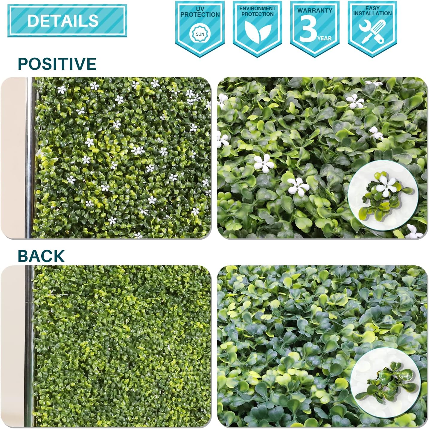 Coarbor Paneles de seto de boj artificial, para pared, follaje, hierba, vegetación, soporte de 60 pulgadas de alto x 40 pulgadas de ancho, pantalla
