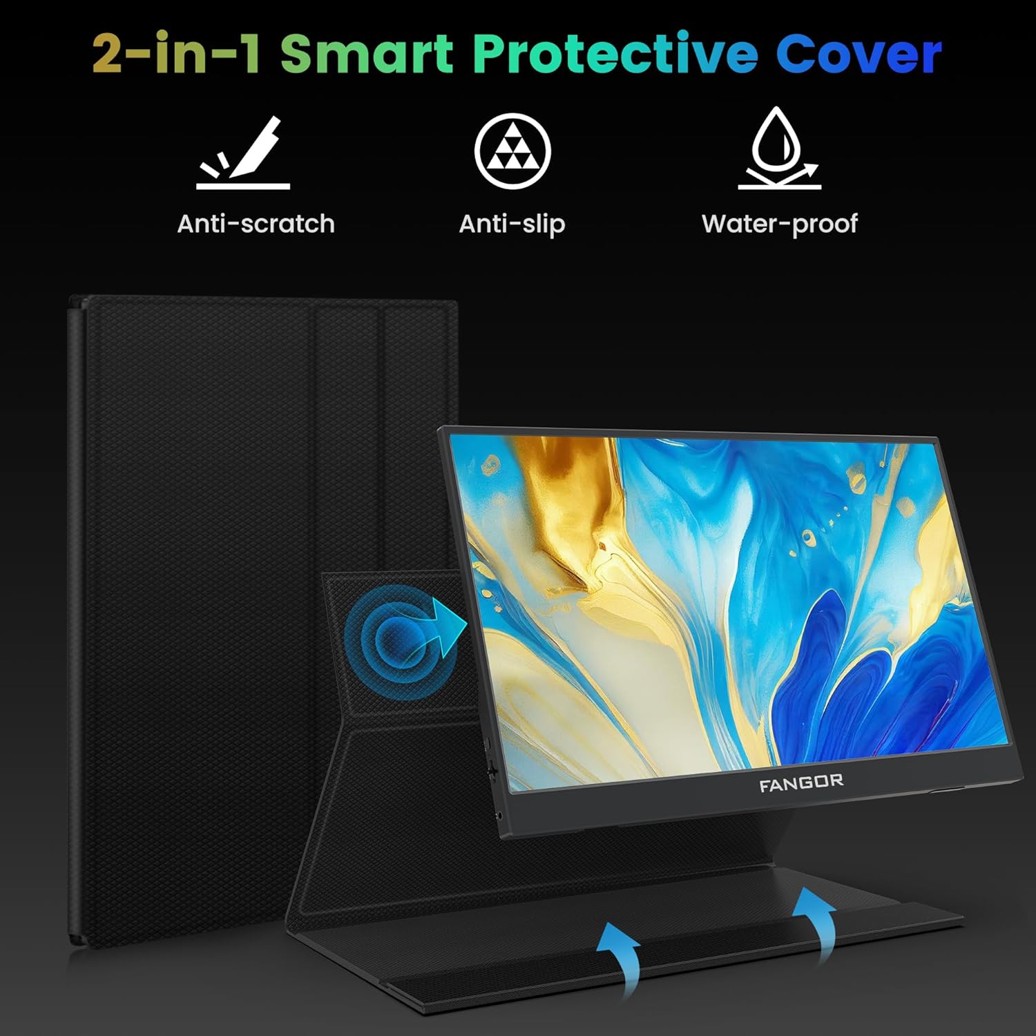 FANGOR Monitor portátil, monitor de viaje FHD 1080P de 15.6 pulgadas para laptop, pantalla ultra delgada HDR IPS para videojuegos, extensor de
