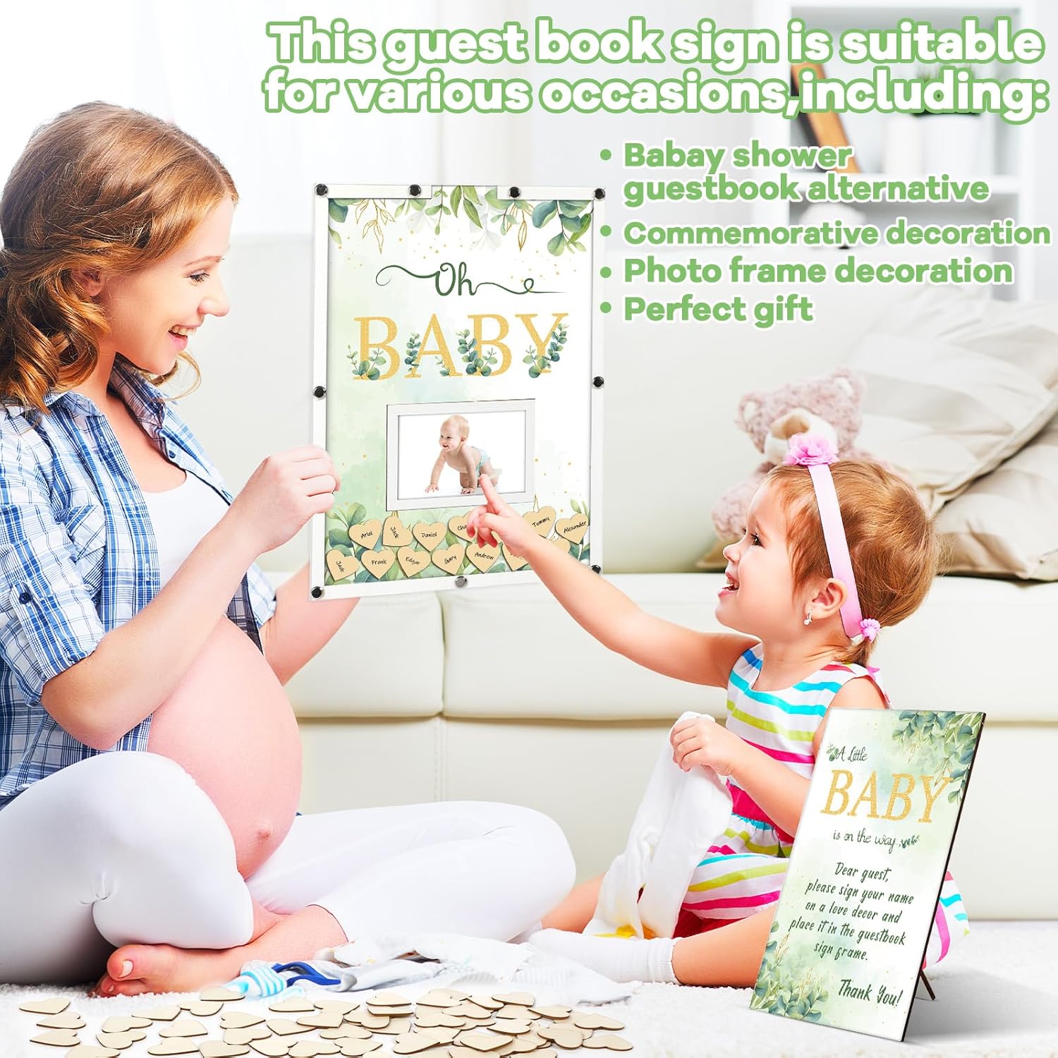 64 piezas de libro de invitados de baby shower con vegetación alternativa para 60 invitados, regalos de baby shower, libro de visitas, decoración de